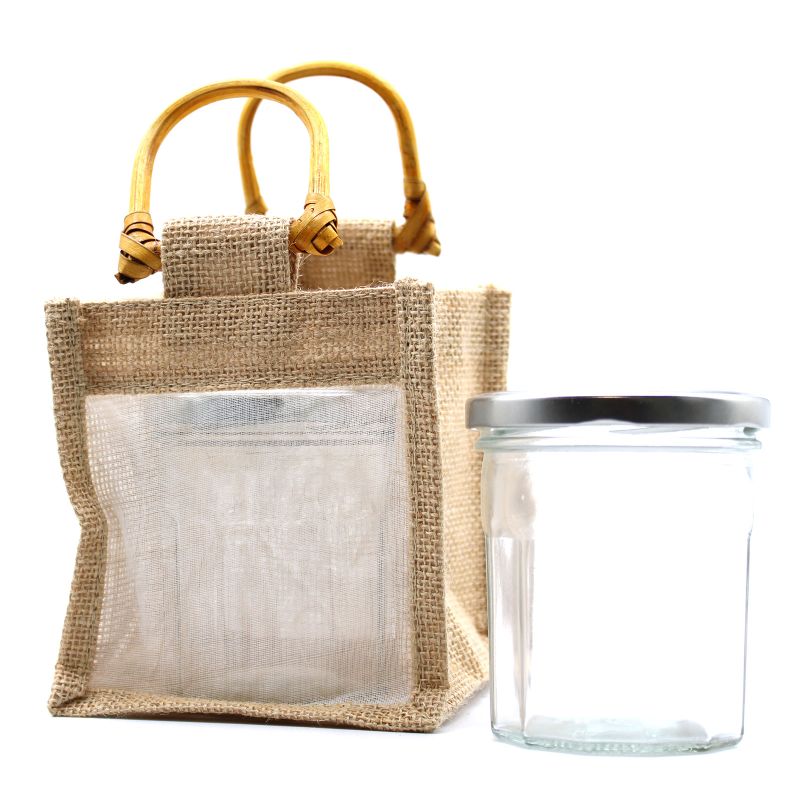Geschenktasche aus Jute mit Baumwoll-Fenster  - klein 'natur'