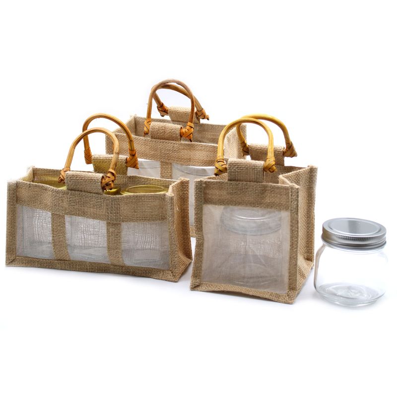 Geschenktasche aus Jute mit Baumwoll-Fenster  - klein 'natur'