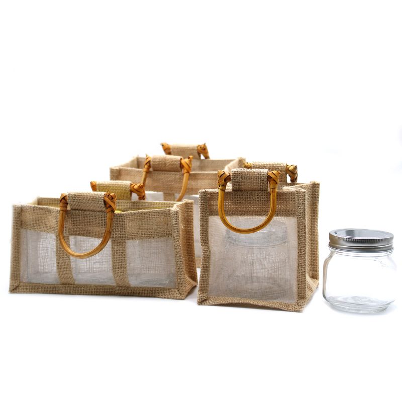 Geschenktasche aus Jute mit Baumwoll-Fenster  - klein 'natur'