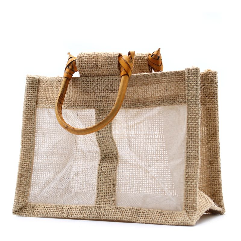 Geschenktasche aus Jute mit Baumwoll-Fenster  - mittelgroß 'natur'
