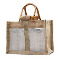 Geschenktasche aus Jute mit Baumwoll-Fenster  - mittelgroß 'natur'
