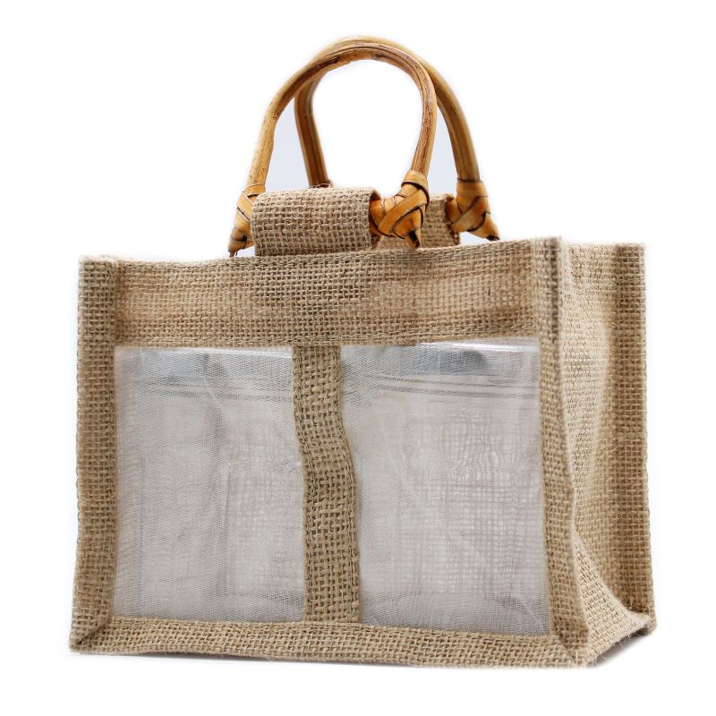 Geschenktasche aus Jute mit Baumwoll-Fenster  - mittelgroß 'natur'