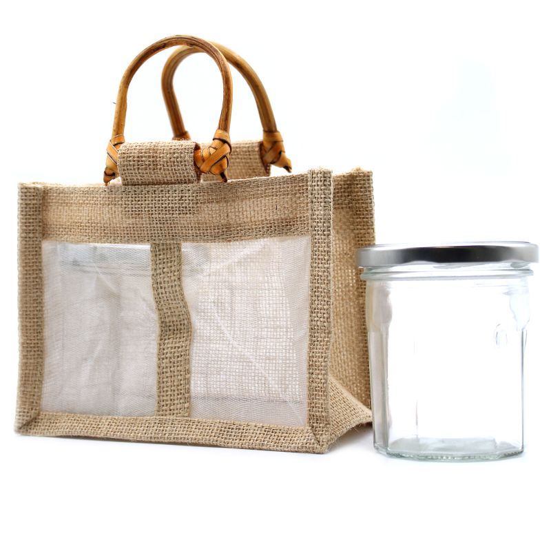 Geschenktasche aus Jute mit Baumwoll-Fenster  - mittelgroß 'natur'