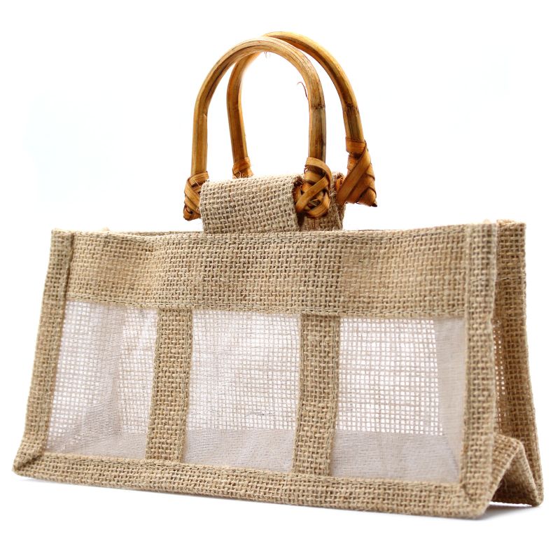 Geschenktasche aus Jute mit Baumwoll-Fenster  - groß 'natur'