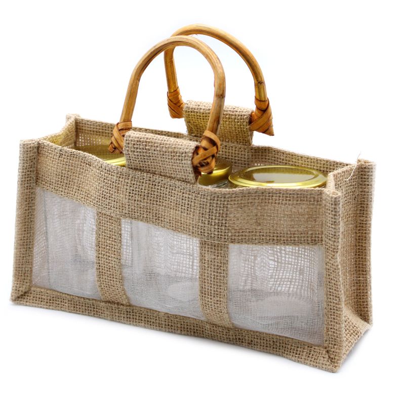 Geschenktasche aus Jute mit Baumwoll-Fenster  - groß 'natur'