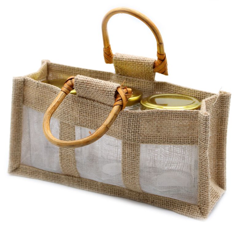 Geschenktasche aus Jute mit Baumwoll-Fenster  - groß 'natur'