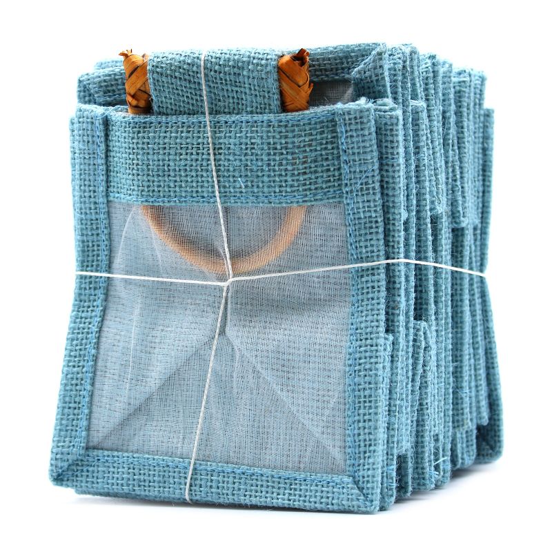 Geschenktasche aus Jute mit Baumwoll-Fenster  - klein 'blaugrün'