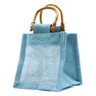 Geschenktasche aus Jute mit Baumwoll-Fenster  - klein 'blaugrün'
