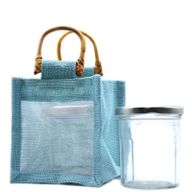 Geschenktasche aus Jute mit Baumwoll-Fenster  - klein 'blaugrün'