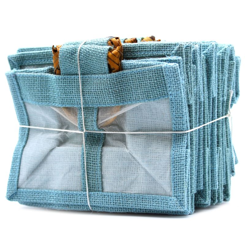 Geschenktasche aus Jute mit Baumwoll-Fenster  - mittelgroß 'blaugrün'