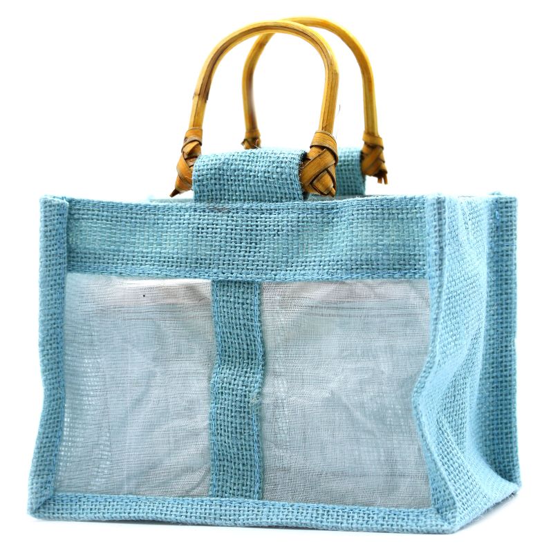 Geschenktasche aus Jute mit Baumwoll-Fenster  - mittelgroß 'blaugrün'