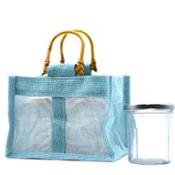 Geschenktasche aus Jute mit Baumwoll-Fenster  - mittelgroß 'blaugrün'