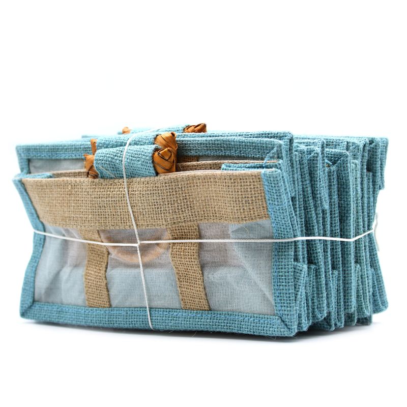 Geschenktasche aus Jute mit Baumwoll-Fenster  - groß 'blaugrün'