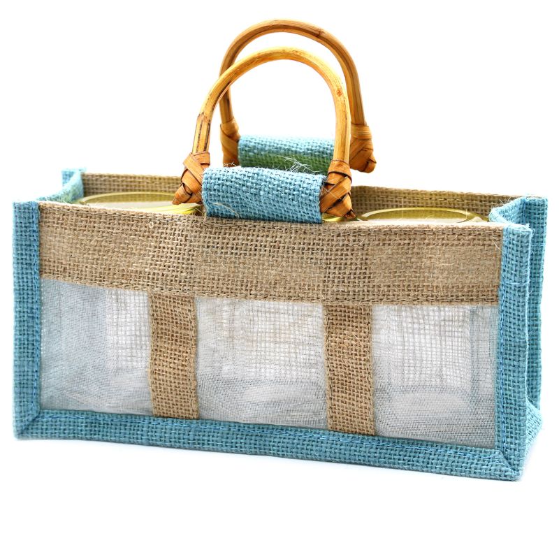 Geschenktasche aus Jute mit Baumwoll-Fenster  - groß 'blaugrün'