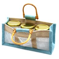 Geschenktasche aus Jute mit Baumwoll-Fenster  - groß 'blaugrün'