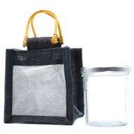 Geschenktasche aus Jute mit Baumwoll-Fenster  - klein 'schwarz'