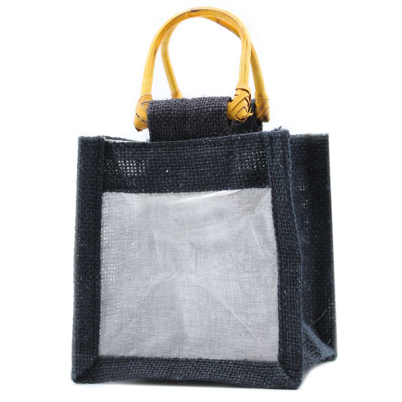 Geschenktasche aus Jute mit Baumwoll-Fenster  - klein 'schwarz'