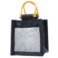 Geschenktasche aus Jute mit Baumwoll-Fenster  - klein 'schwarz'