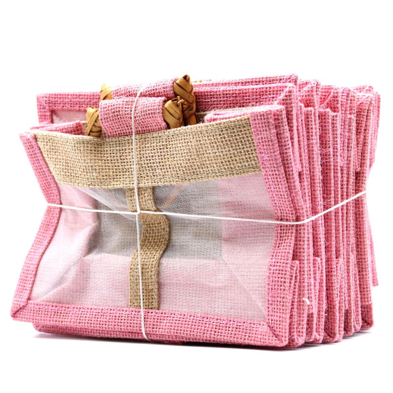 Geschenktasche aus Jute mit Baumwoll-Fenster  - mittelgroß 'rosa/natur'
