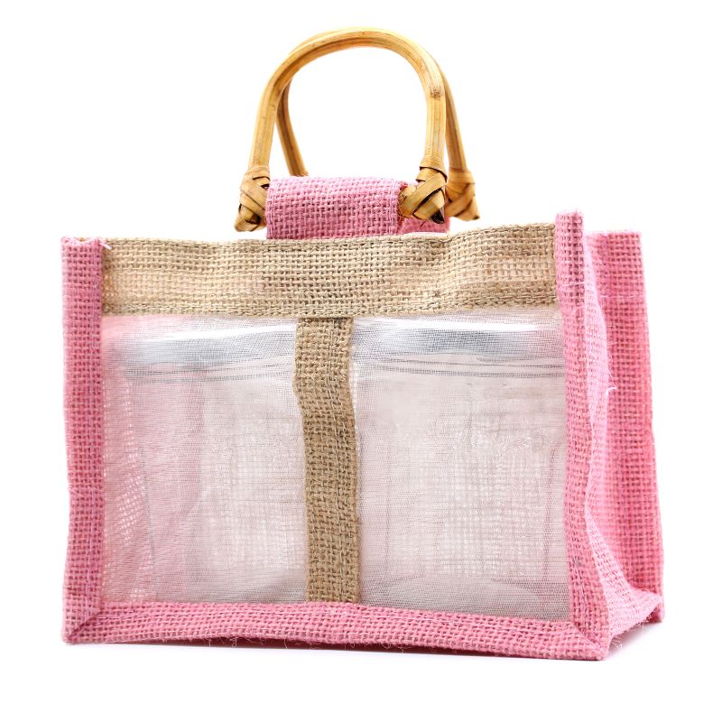 Geschenktasche aus Jute mit Baumwoll-Fenster  - mittelgroß 'rosa/natur'