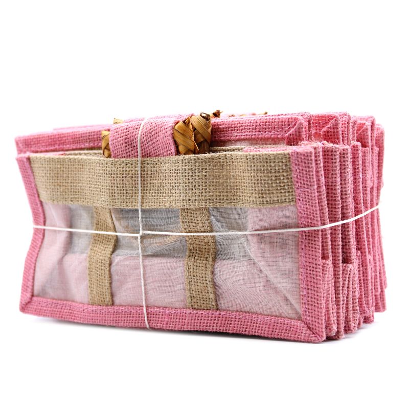 Geschenktasche aus Jute mit Baumwoll-Fenster  - groß 'rosa/natur'