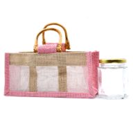 Geschenktasche aus Jute mit Baumwoll-Fenster  - groß 'rosa/natur'