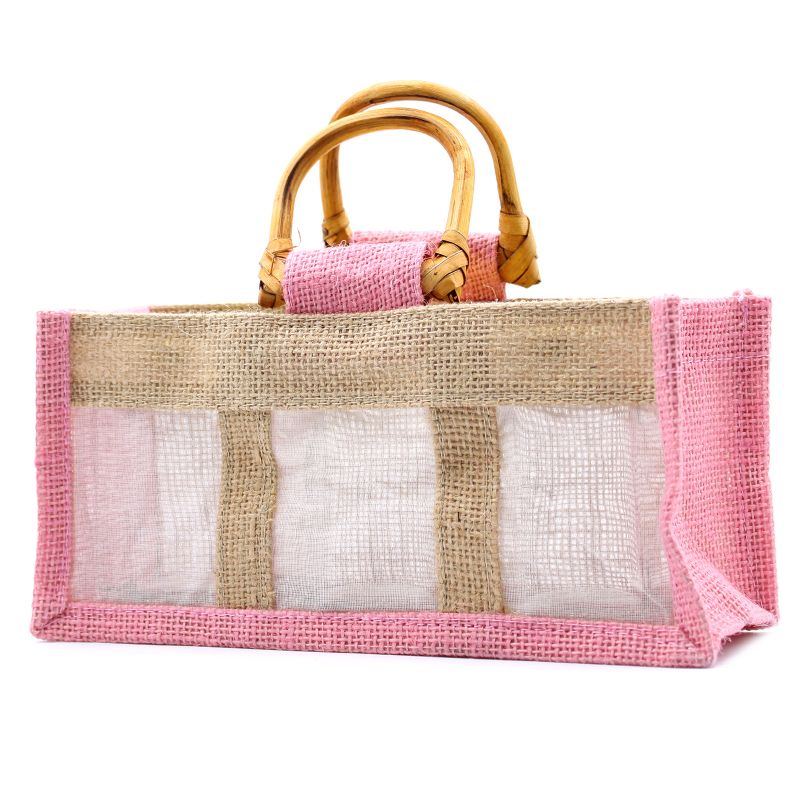 Geschenktasche aus Jute mit Baumwoll-Fenster  - groß 'rosa/natur'