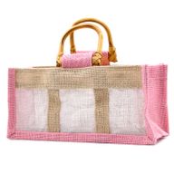 Geschenktasche aus Jute mit Baumwoll-Fenster  - groß 'rosa/natur'