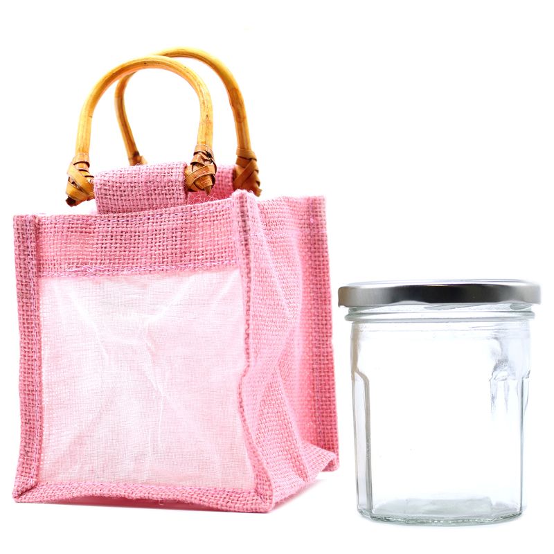 Geschenktasche aus Jute mit Baumwoll-Fenster  - klein 'rosa'