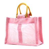 Geschenktasche aus Jute mit Baumwoll-Fenster  - mittelgroß 'rosa'