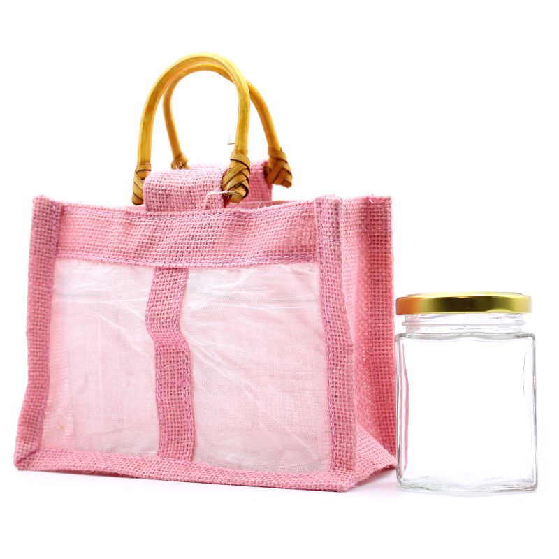 Geschenktasche aus Jute mit Baumwoll-Fenster  - mittelgroß 'rosa'
