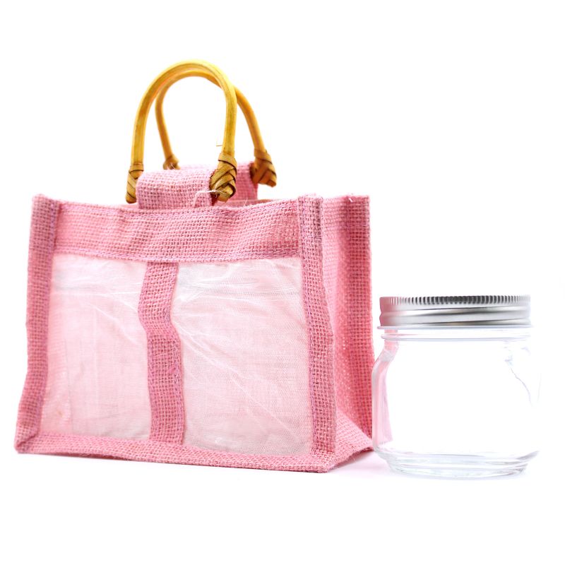 Geschenktasche aus Jute mit Baumwoll-Fenster  - mittelgroß 'rosa'