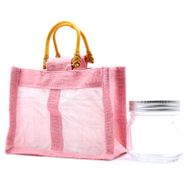 Geschenktasche aus Jute mit Baumwoll-Fenster  - mittelgroß 'rosa'