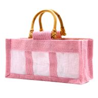 Geschenktasche aus Jute mit Baumwoll-Fenster  - groß 'rosa'
