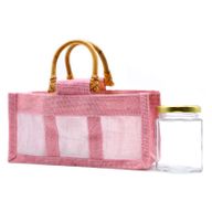 Geschenktasche aus Jute mit Baumwoll-Fenster  - groß 'rosa'