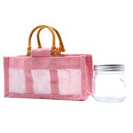 Geschenktasche aus Jute mit Baumwoll-Fenster  - groß 'rosa'