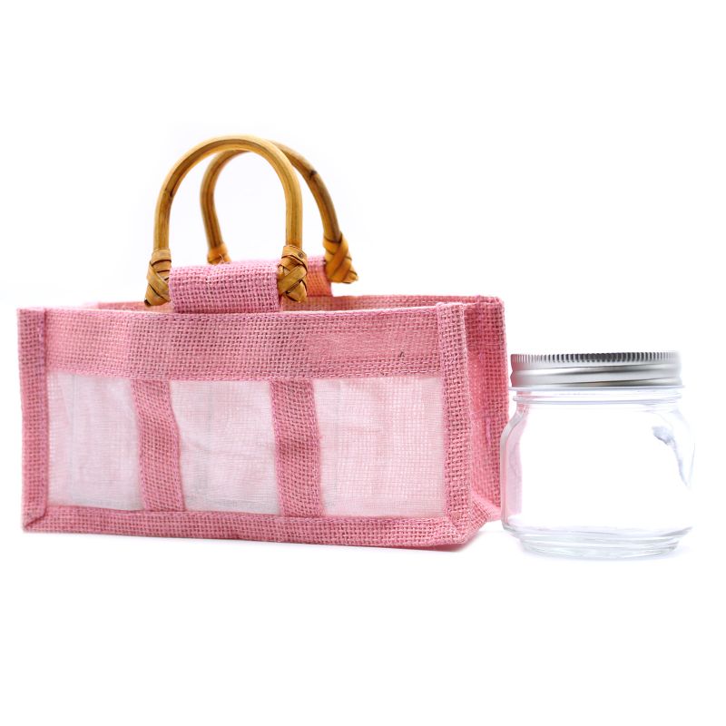 Geschenktasche aus Jute mit Baumwoll-Fenster  - groß 'rosa'