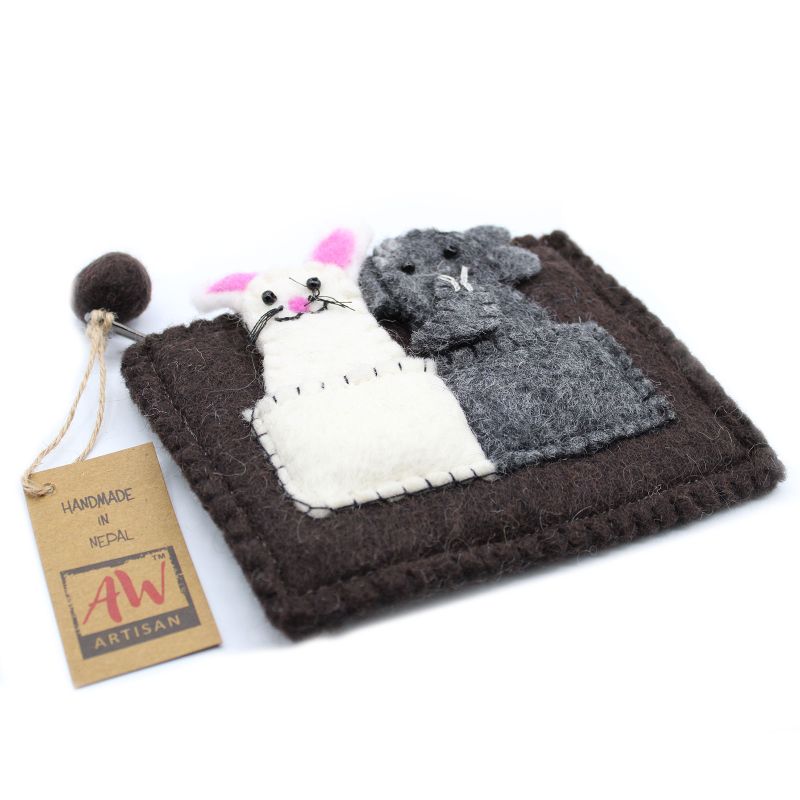Filzbeutel mit Fingerpuppen 'Elefant & Maus'