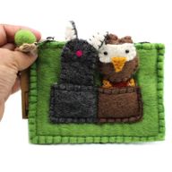 Filzbeutel mit Fingerpuppen 'Eule & Katze'