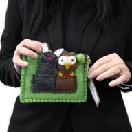 Filzbeutel mit Fingerpuppen 'Eule & Katze'