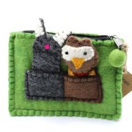Filzbeutel mit Fingerpuppen 'Eule & Katze'