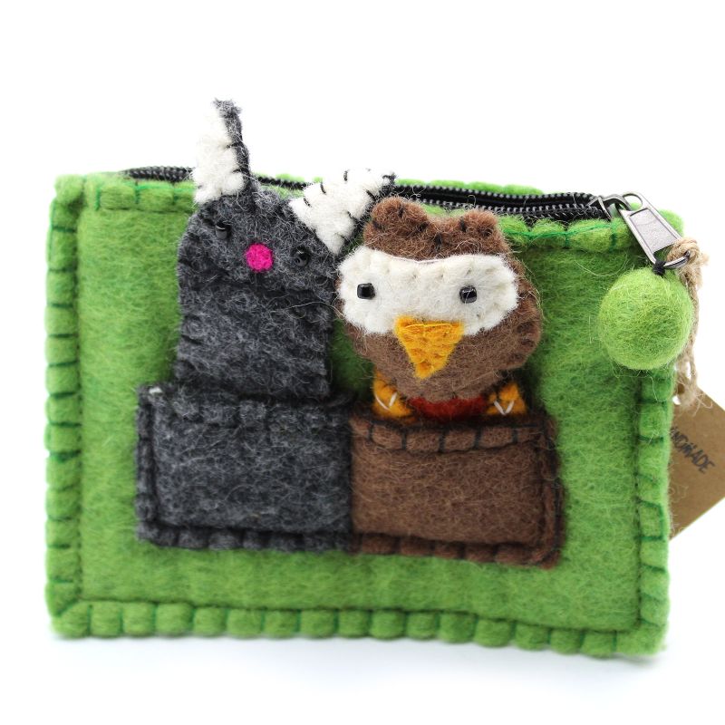 Filzbeutel mit Fingerpuppen 'Eule & Katze'