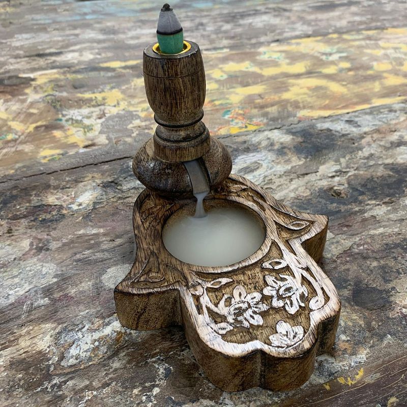 Kleiner Mango Holz Räuchergefäß - Hamsa