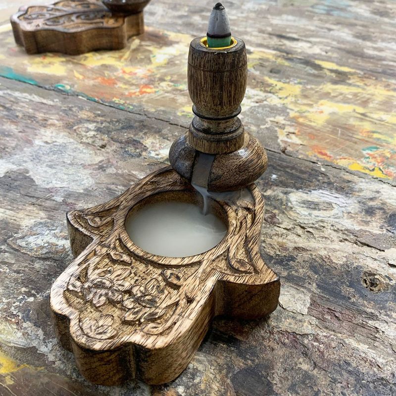 Kleiner Mango Holz Räuchergefäß - Hamsa