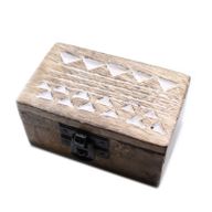 Holzbox weissgewaschen - 3x1.5 Pillendose Aztekisches Design