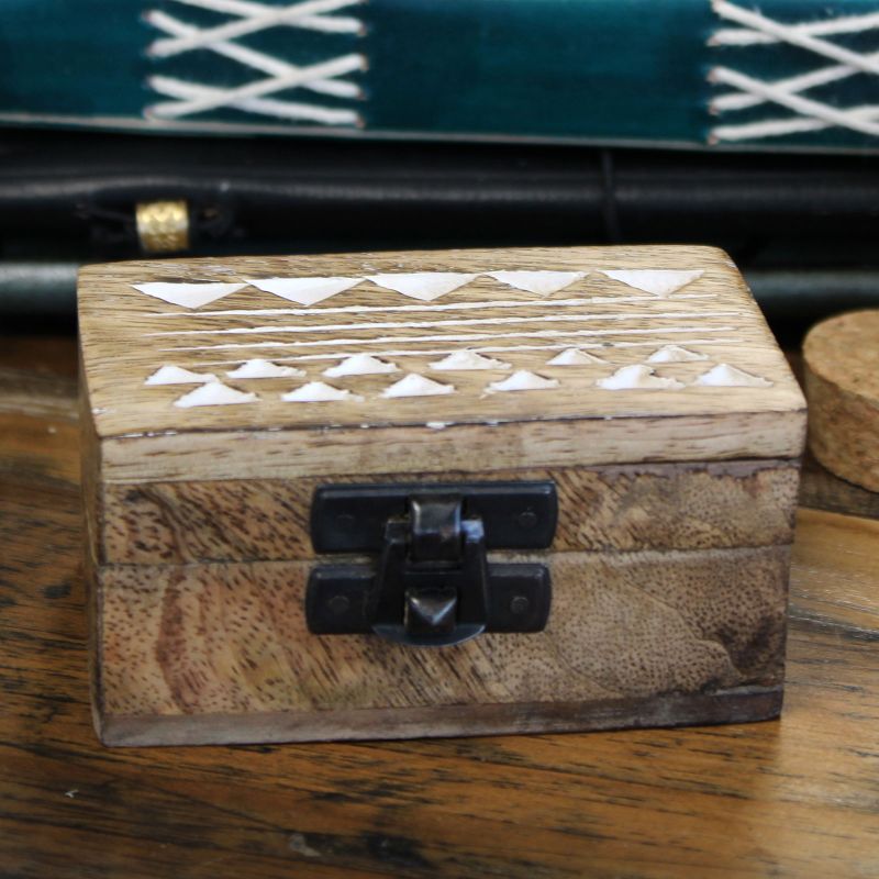 Holzbox weissgewaschen - 3x1.5 Pillendose Aztekisches Design