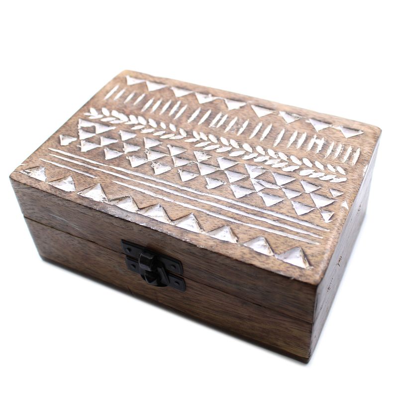 Holzbox weissgewaschen - 6x4 Aztekisches Design