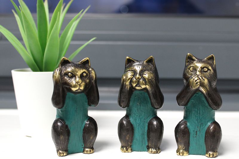 3er-Set - Siehe Nichts, Höre Nichts, Sprich Kein Böses - Messingkatzen