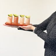 2x Salz - Shotgläser & Holzserviertablett