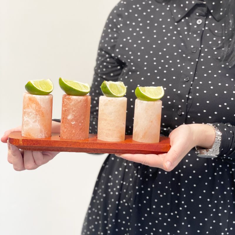 2x Salz - Shotgläser & Holzserviertablett